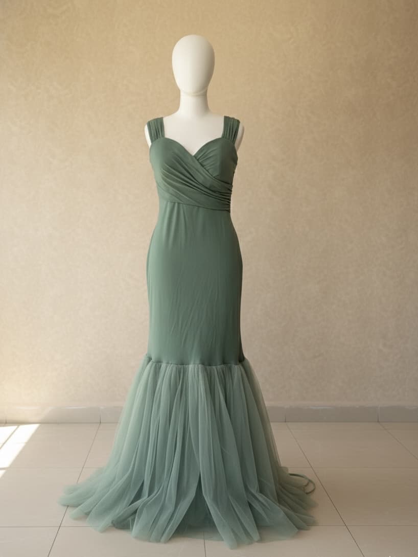 Sage Green Mermaid Tulle Gown