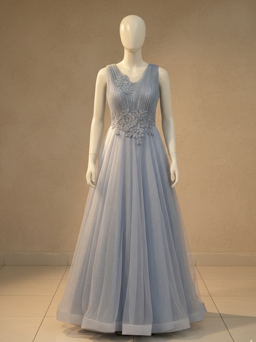 Glitter Tulle Evening Gown