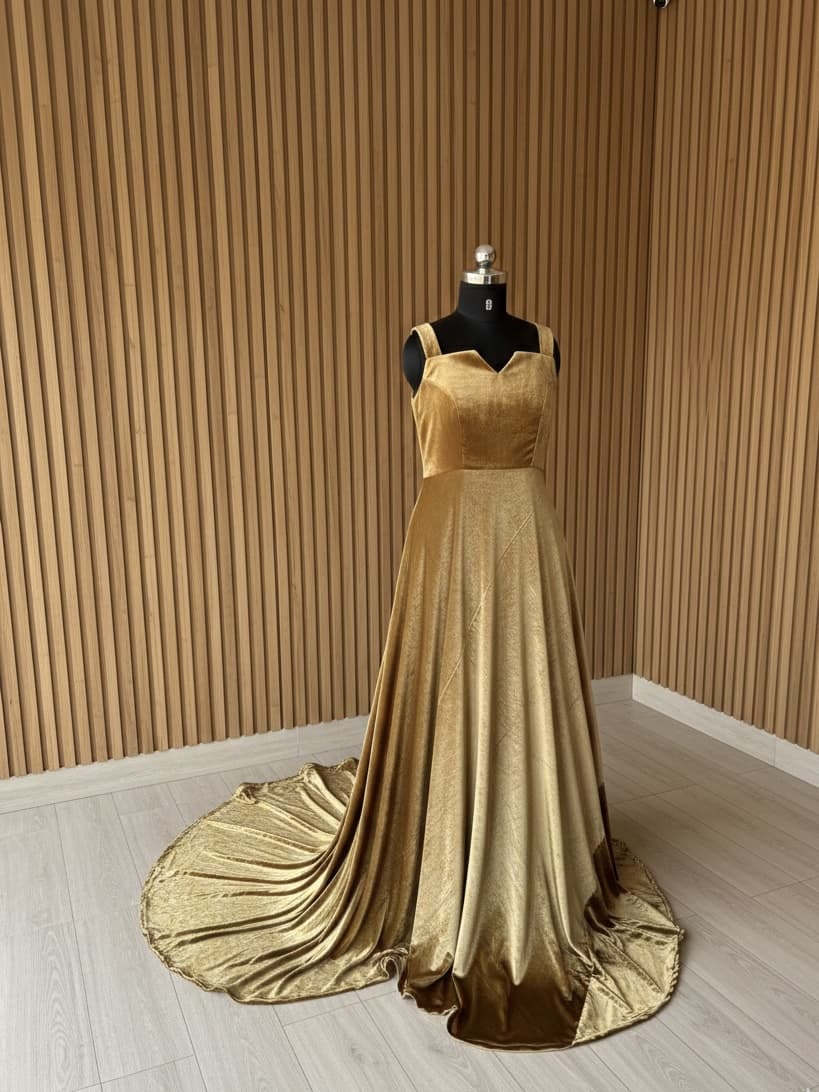 Gold Velvet Long tailed gown