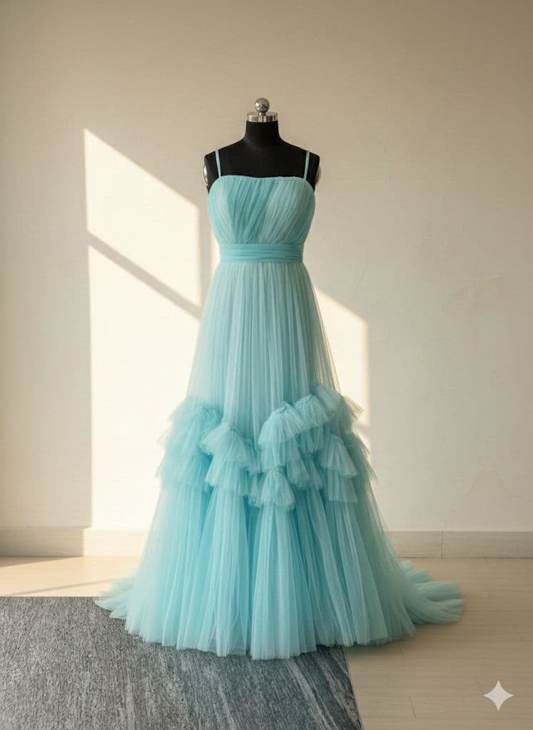 The "Azure Ruffle-Tiered Tulle Ballgown"