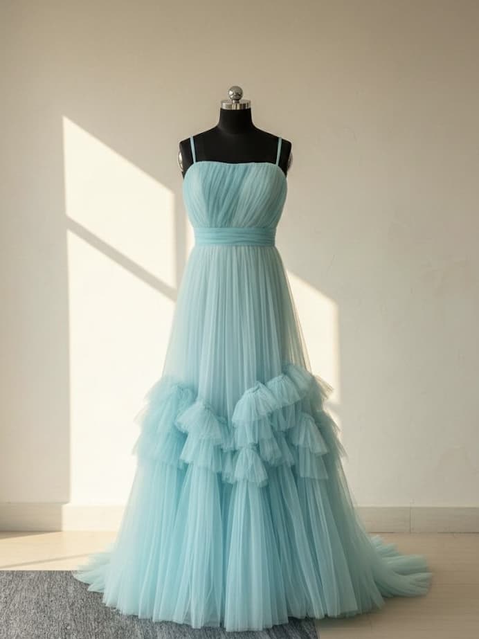 Ruffle-Tiered Tulle Ballgown"