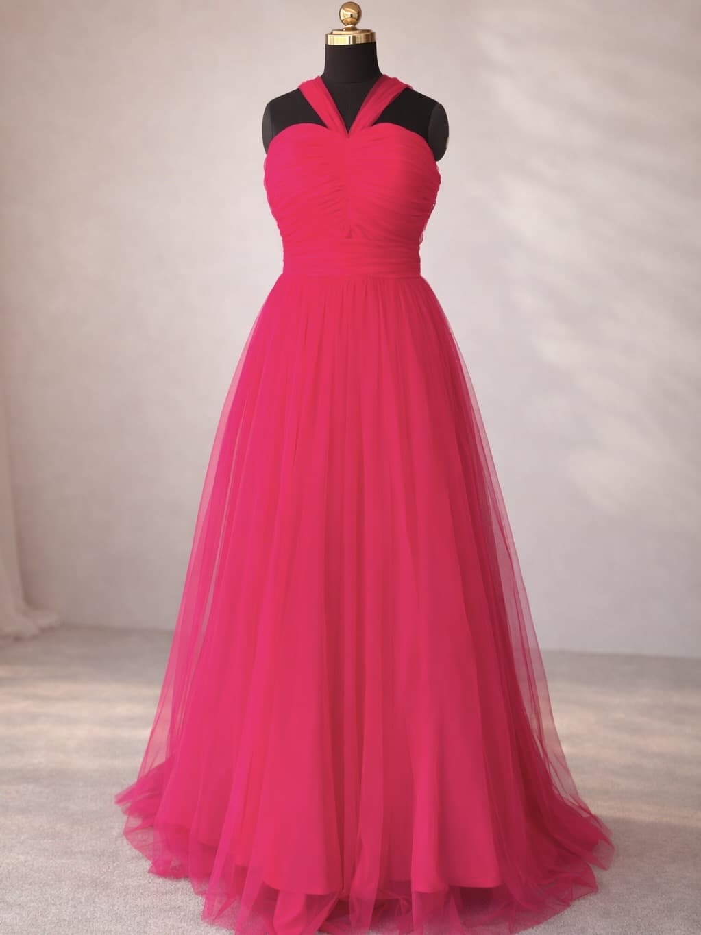 Hot Pink Halter Tulle Gown